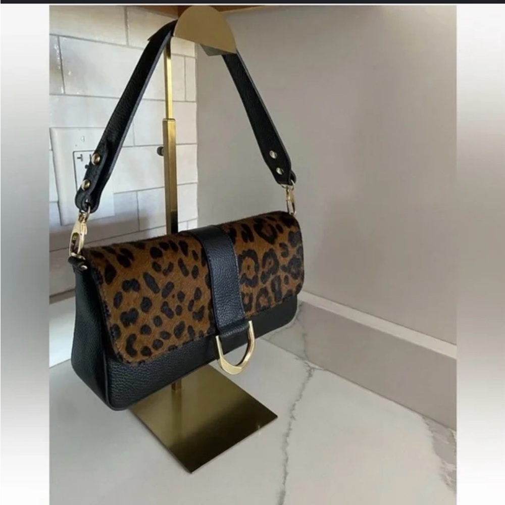 Leopard calf hair and  genuine Black Leather Divina Firenze  Bag